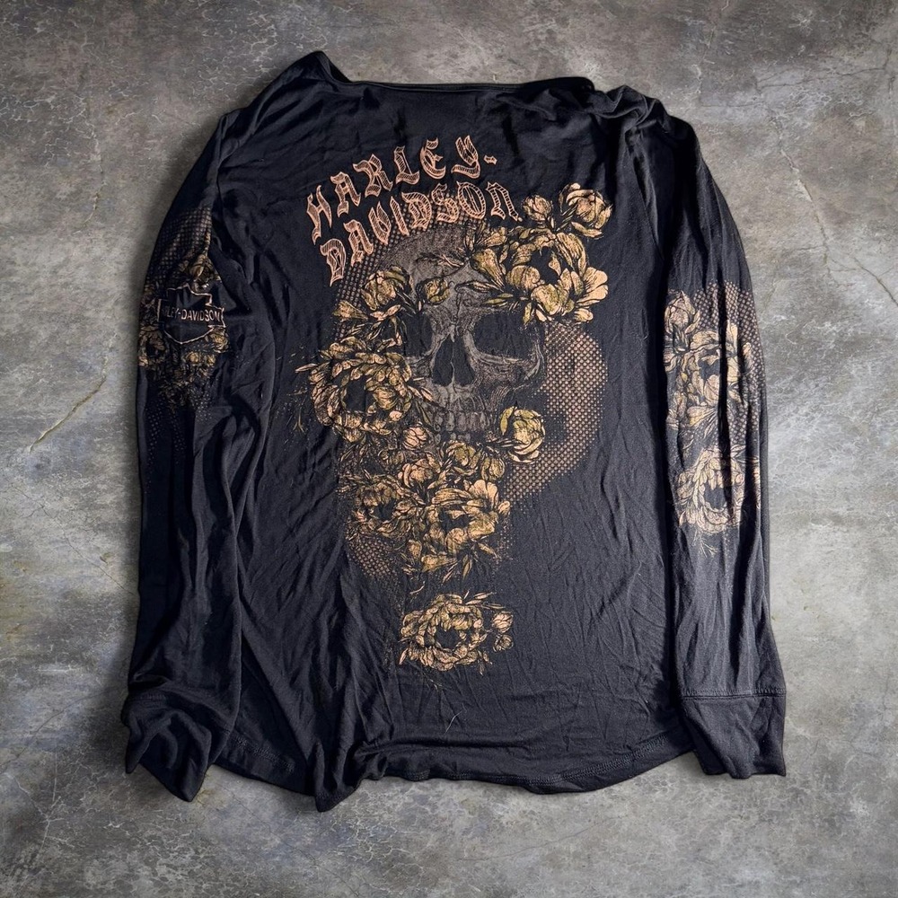 Harley-Davidson Floral Skull Mesh Long Sleeve Shirt Size‎ M